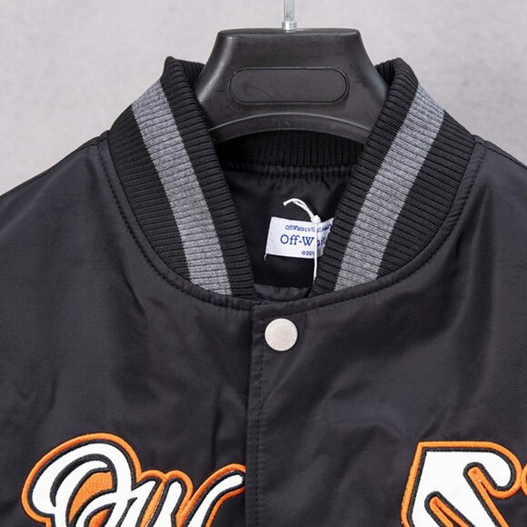 Black Baseball Jacket With Embroidered Off-White Logo - Picture 3 of 9